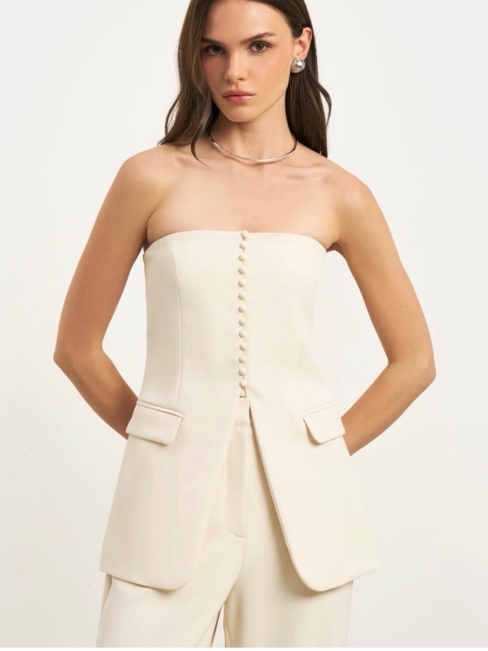 BOA Because of Alice XS Strapless Peplum Bodice Top White Corset Button Front